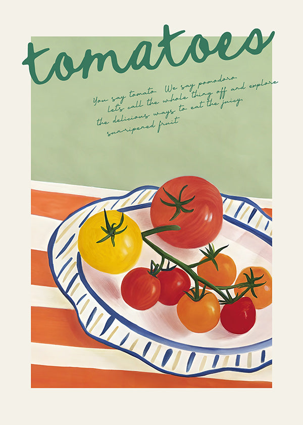 Cuadro de cocina con tomates ilustrados