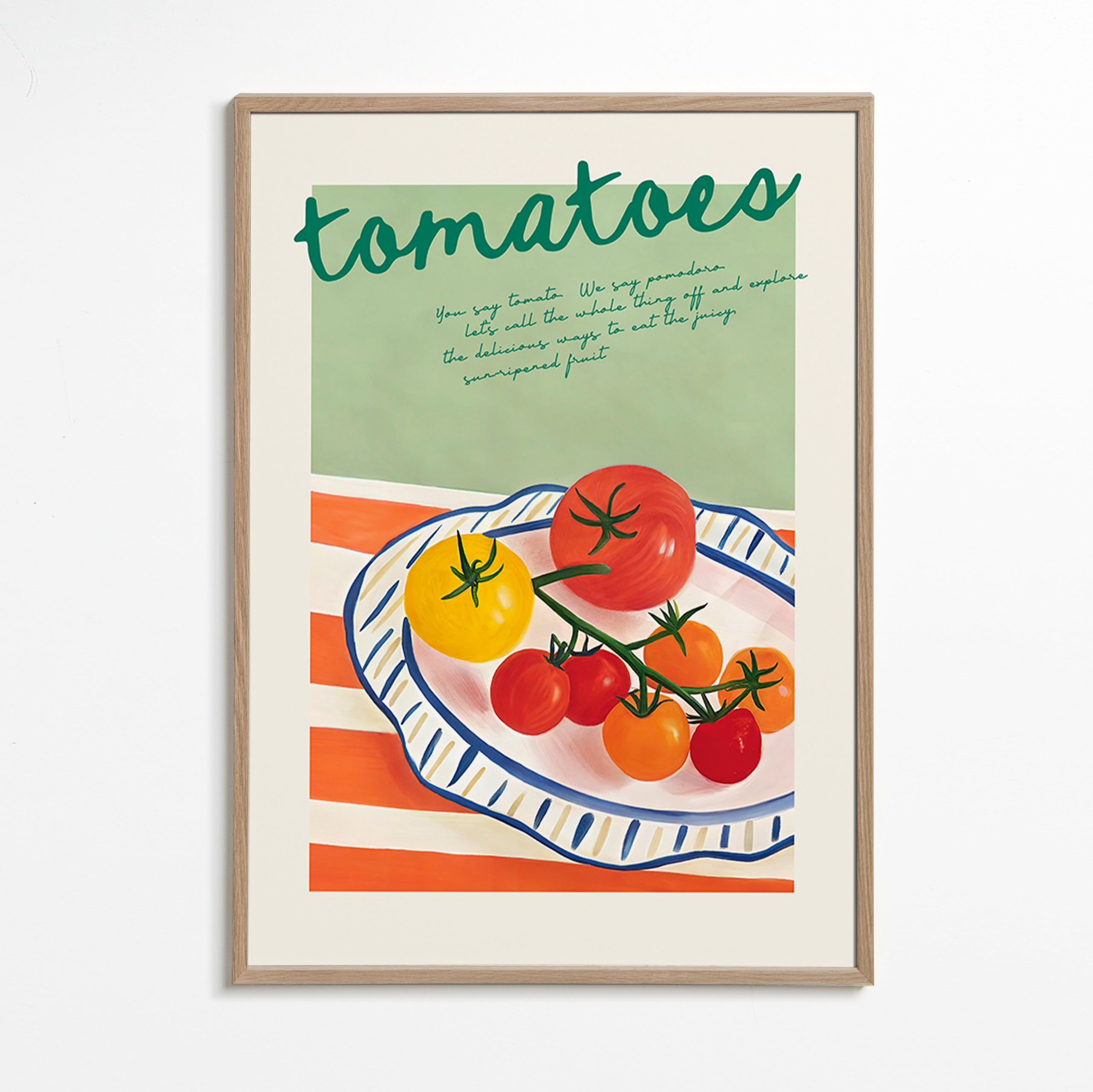 Cuadro de cocina con tomates ilustrados – Oak Frame