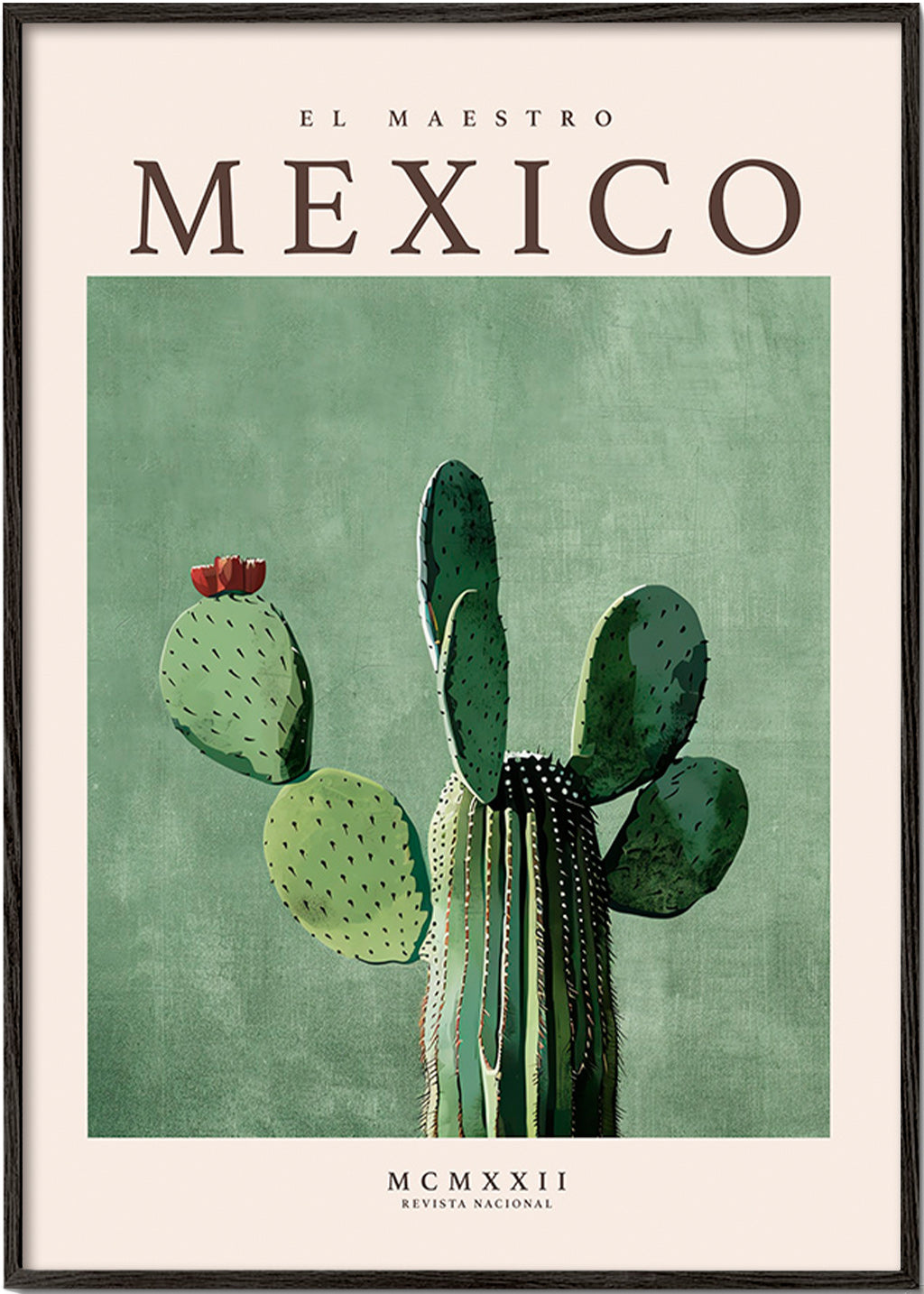 Lámina botánica México con cactus ilustrado – Black Frame