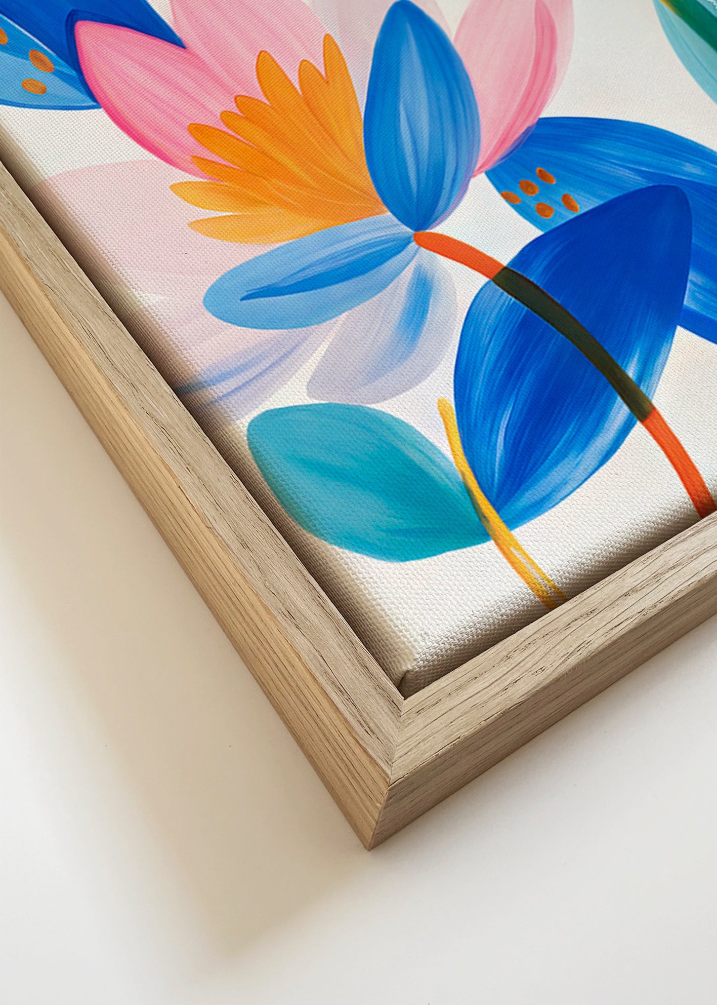 Lámina botánica flores rosas y azules – Canvas detail