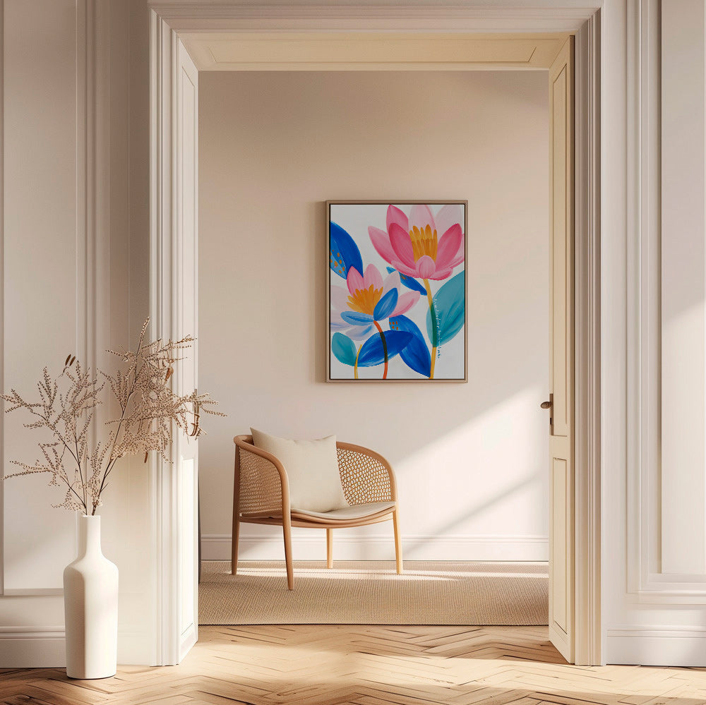 Lámina botánica flores rosas y azules – Canvas2