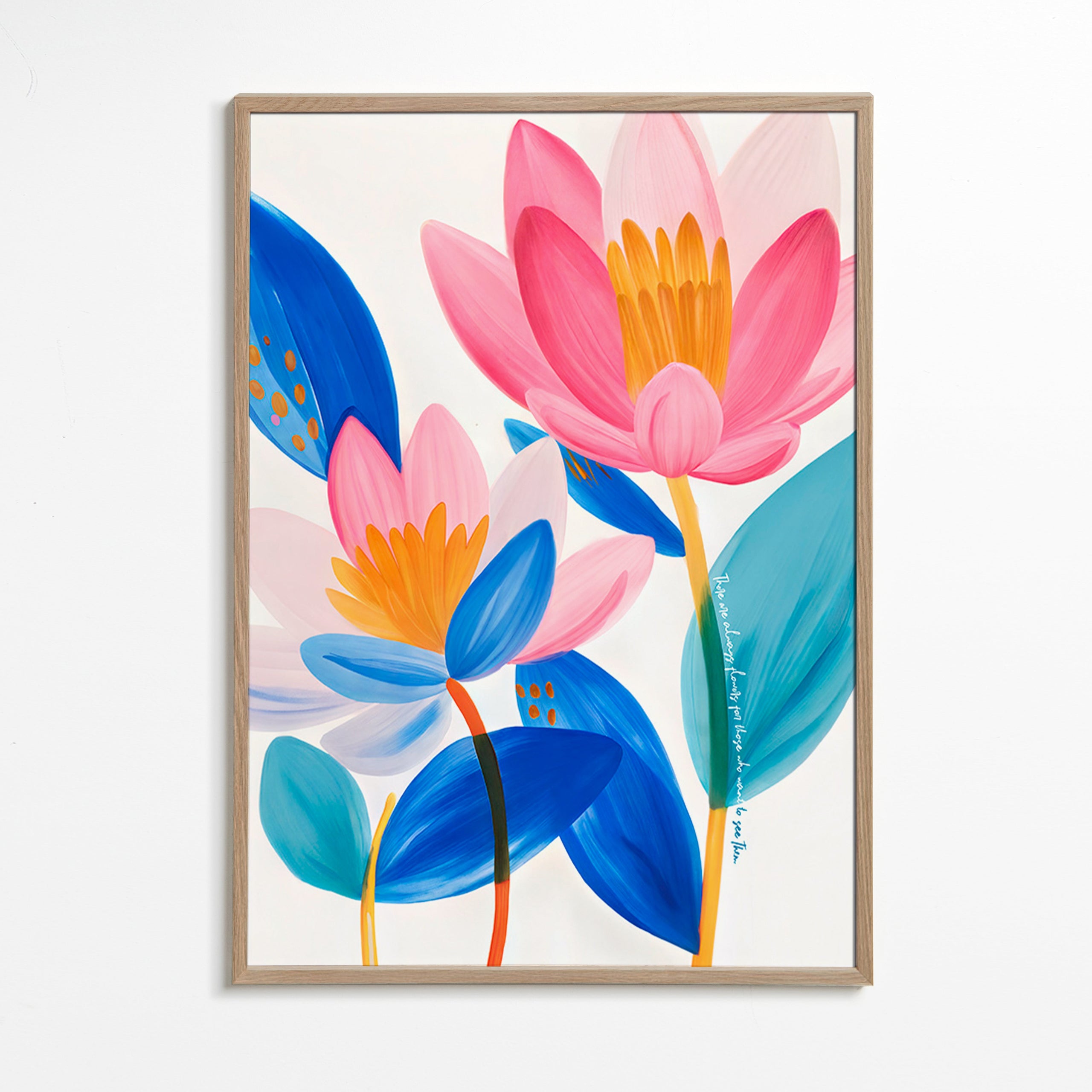 Lámina botánica flores rosas y azules – Oak Frame