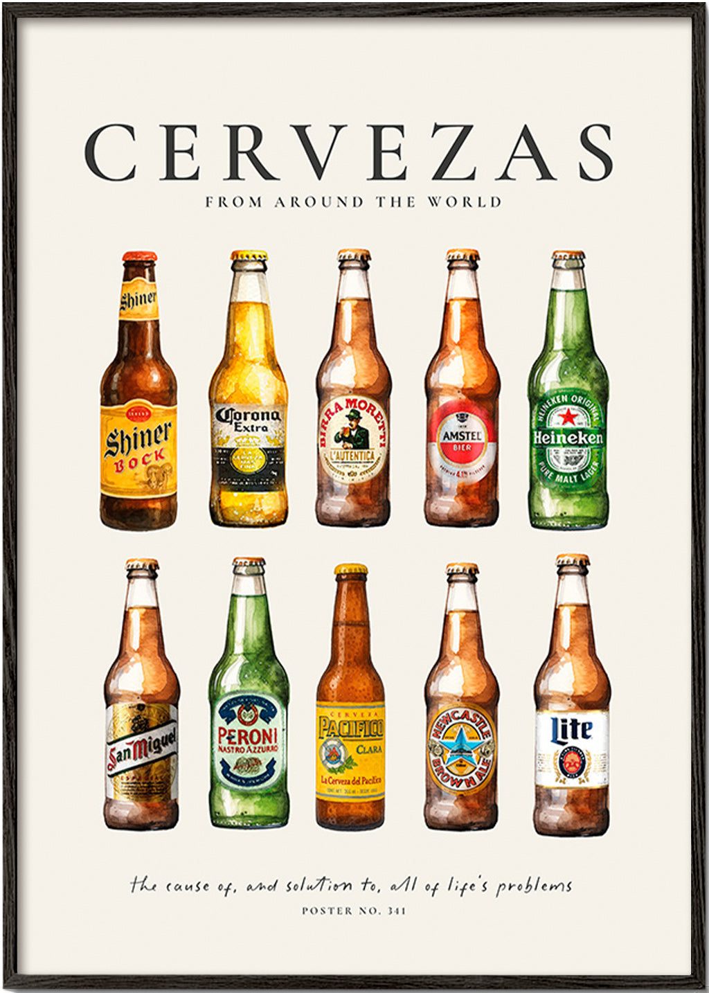 Cuadro de cocina — Cervezas clásicas en rejilla – Black Frame