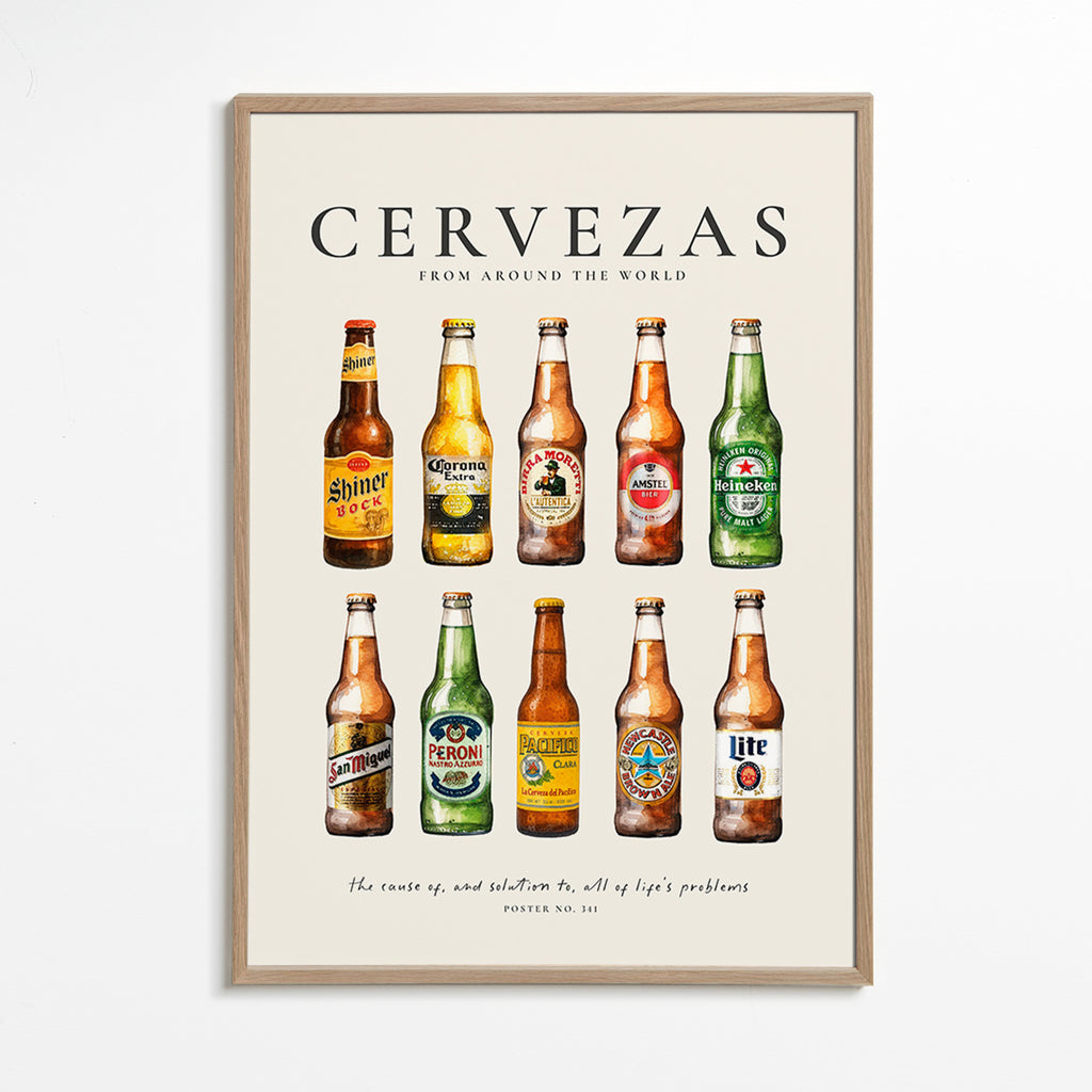 Cuadro de cocina — Cervezas clásicas en rejilla – Oak Frame