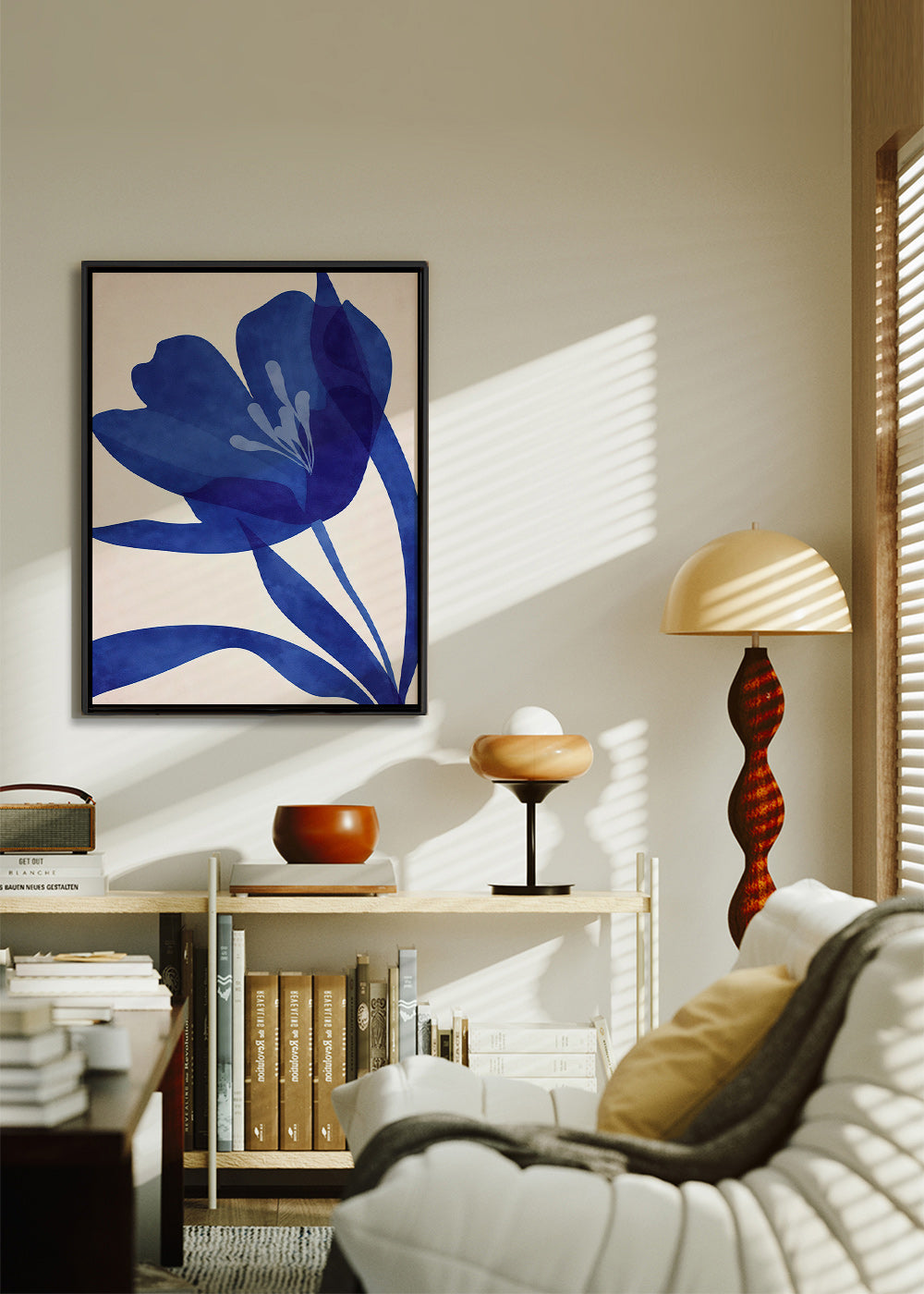 Lámina botánica azul con flor estilizada – Canvas1