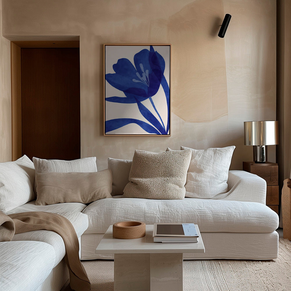 Lámina botánica azul con flor estilizada – Canvas2