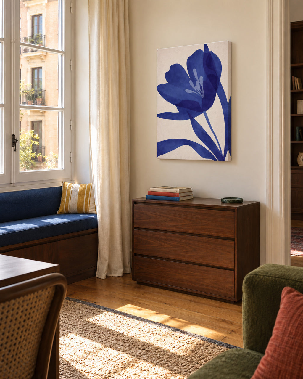 Blue Floral - Unframed canvas in an interior