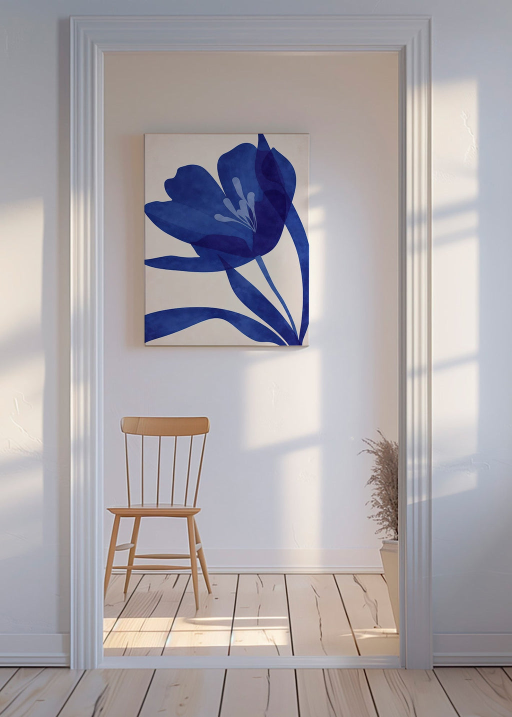 Lámina botánica azul con flor estilizada – Canvas