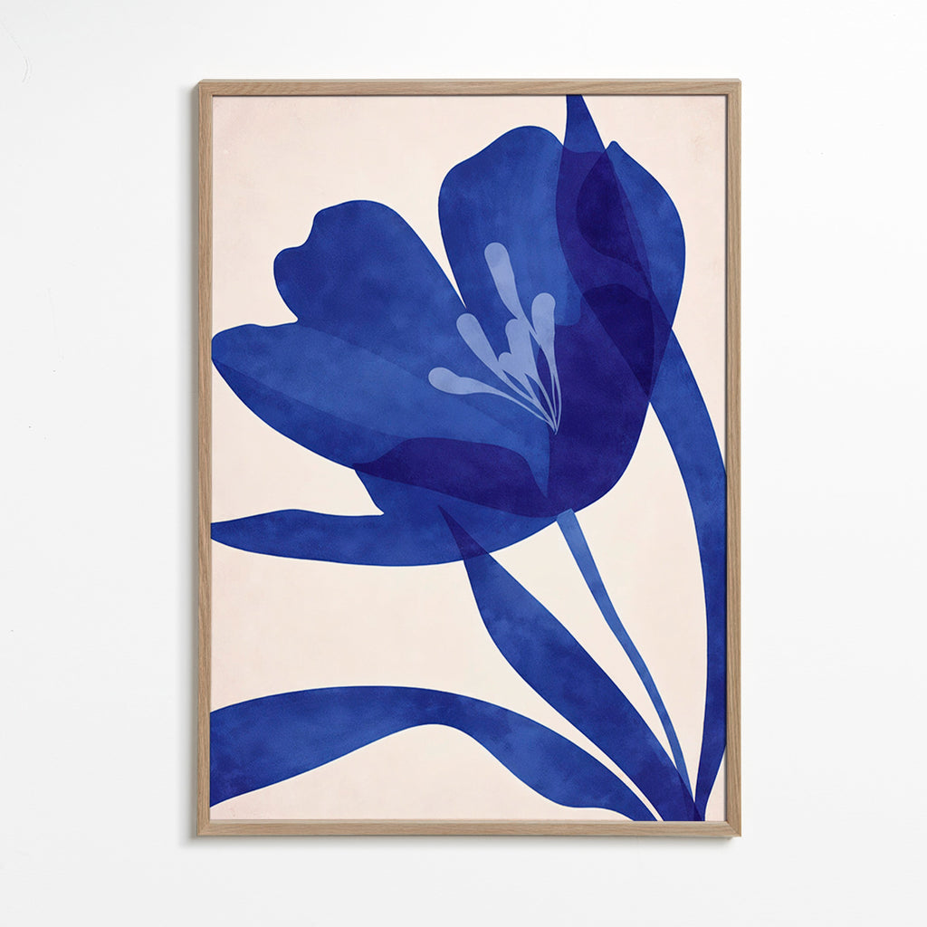Lámina botánica azul con flor estilizada – Oak Frame