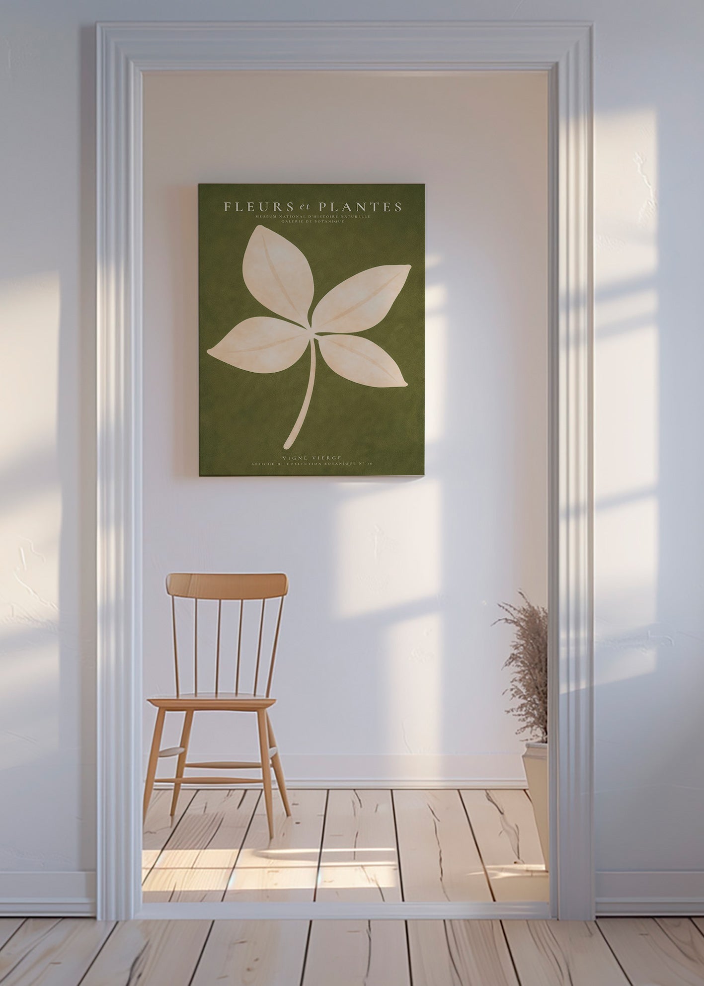 Lámina botánica: hoja crema sobre fondo verde – Canvas