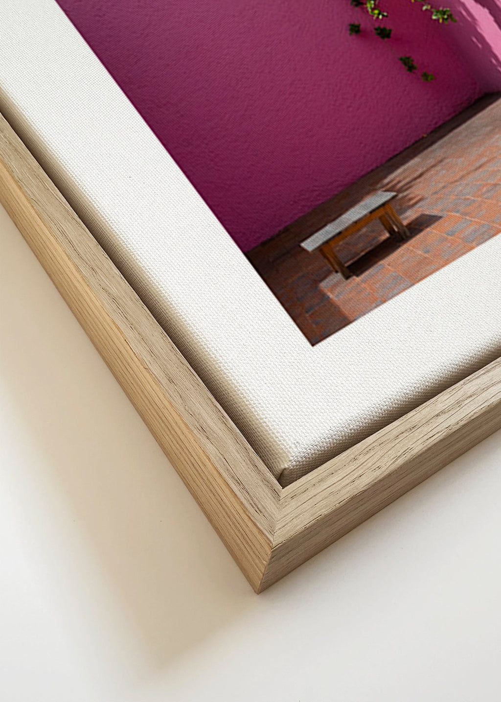 Cuadro minimalista patio rosa y blanco – Canvas detail