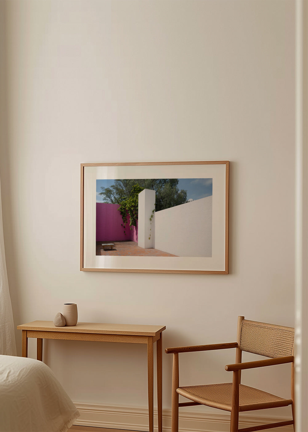 Pink Courtyard - Framed poster in an interior