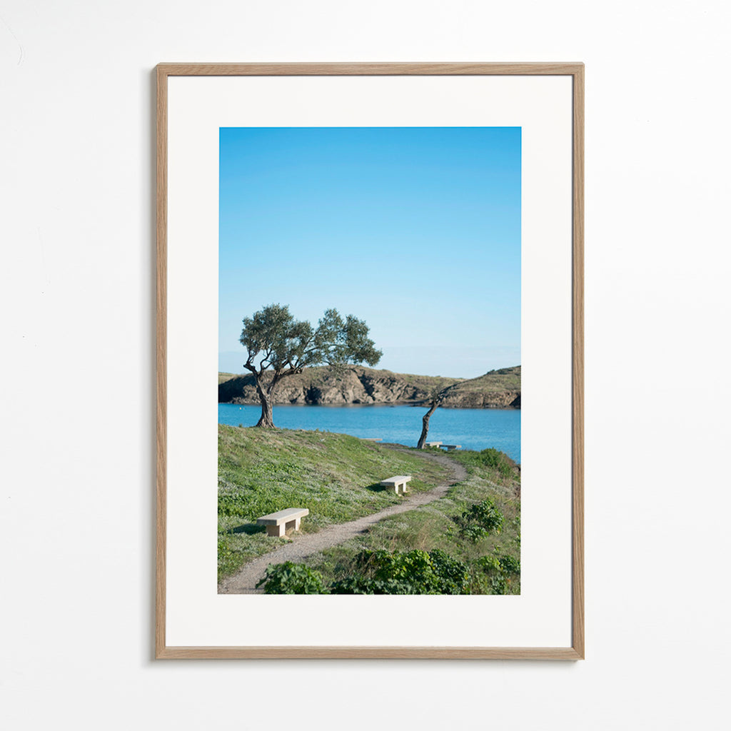 Cuadro de paisaje camino costero sereno – Oak Frame