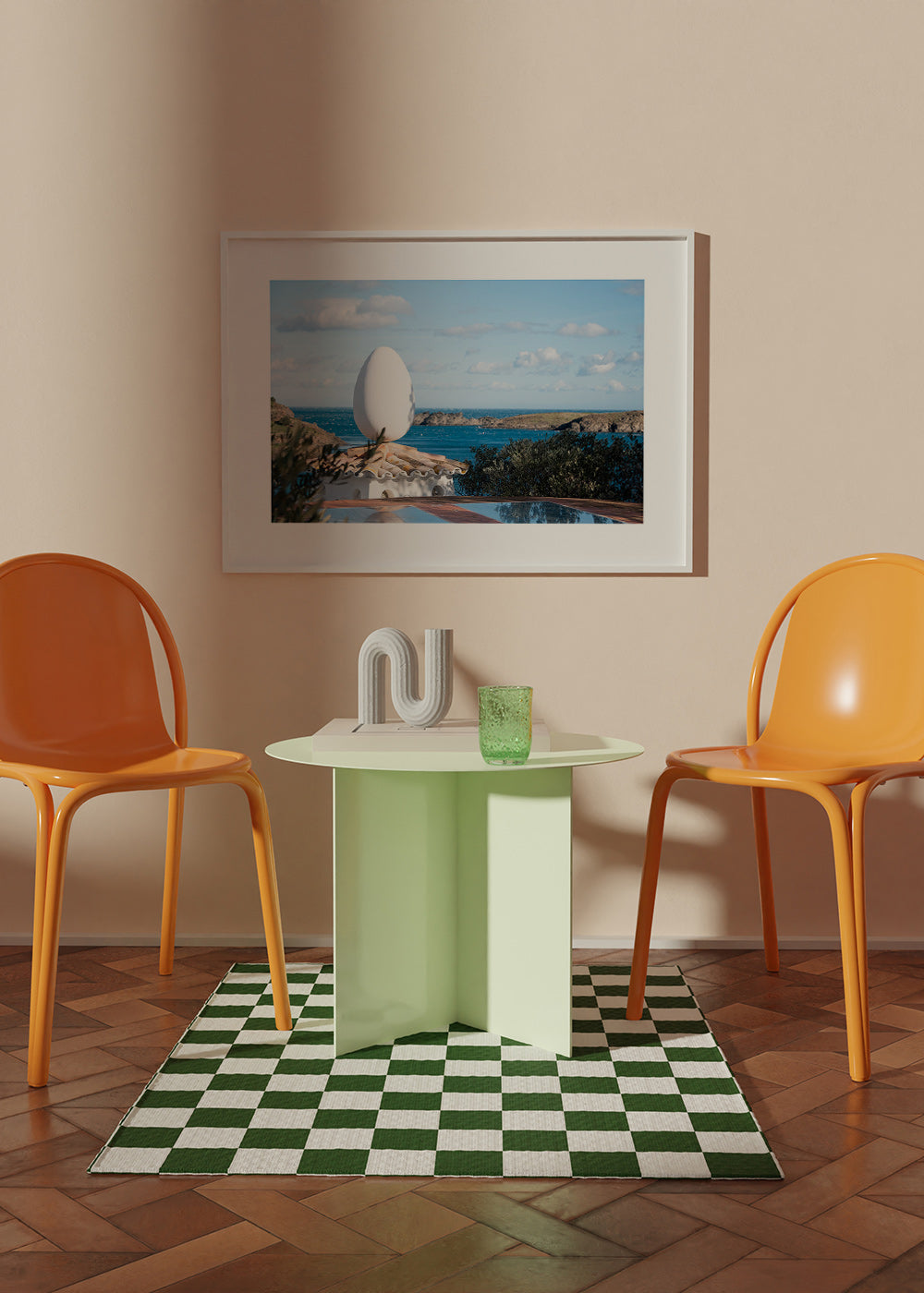 Cuadro de paisaje con escultura ovoide junto al mar – Product3