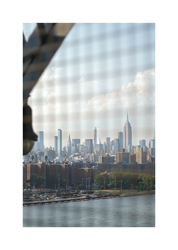 Cuadro de ciudades con skyline desde ventana