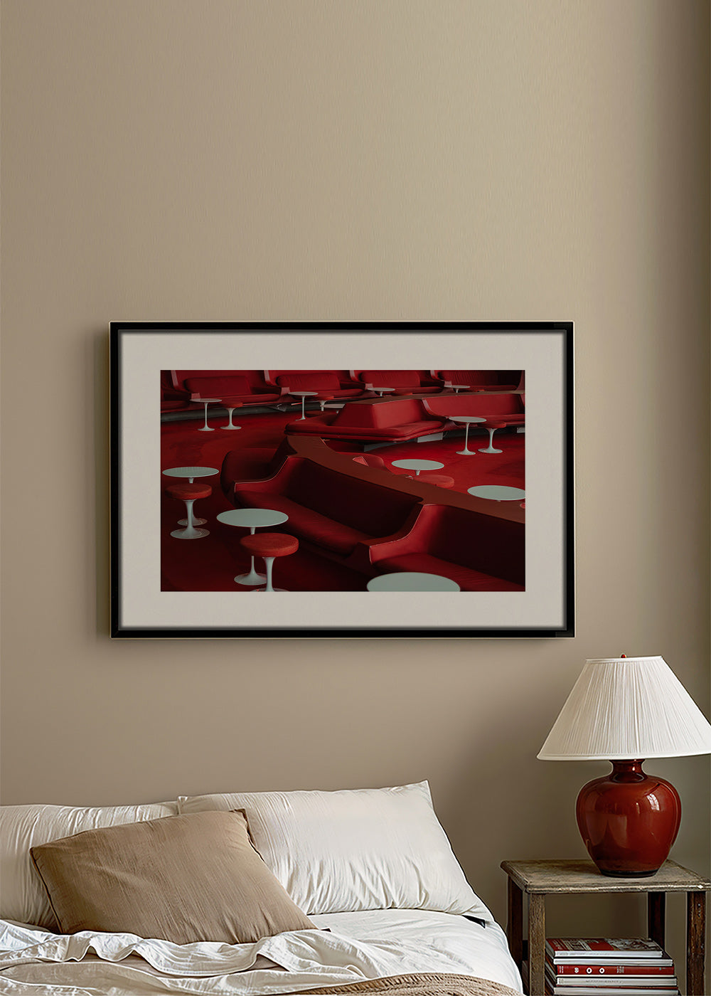 Fotografía lounge roja con asientos curvos – Canvas1