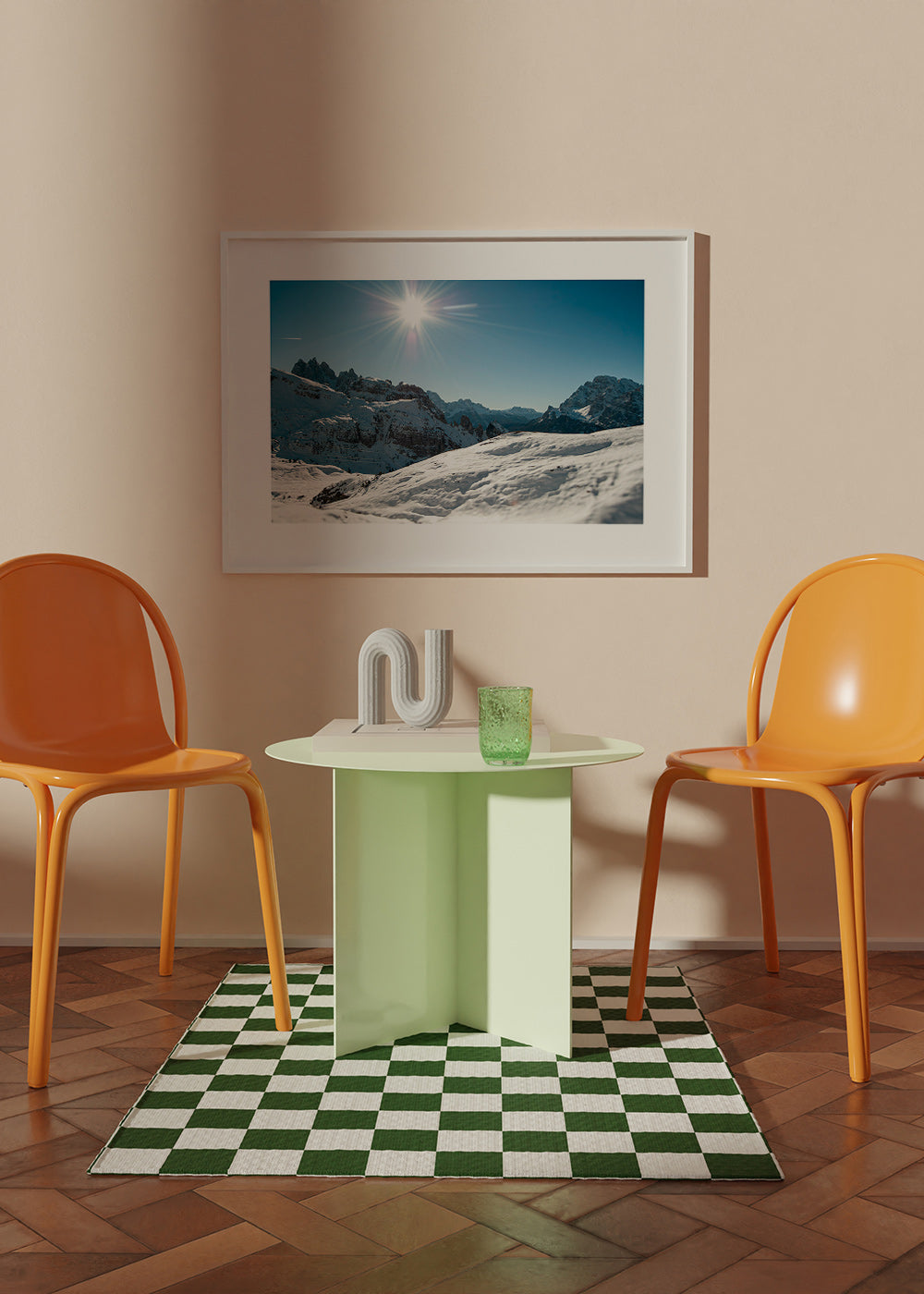 Cuadro de paisaje: cordillera nevada con sol brillante – Product3
