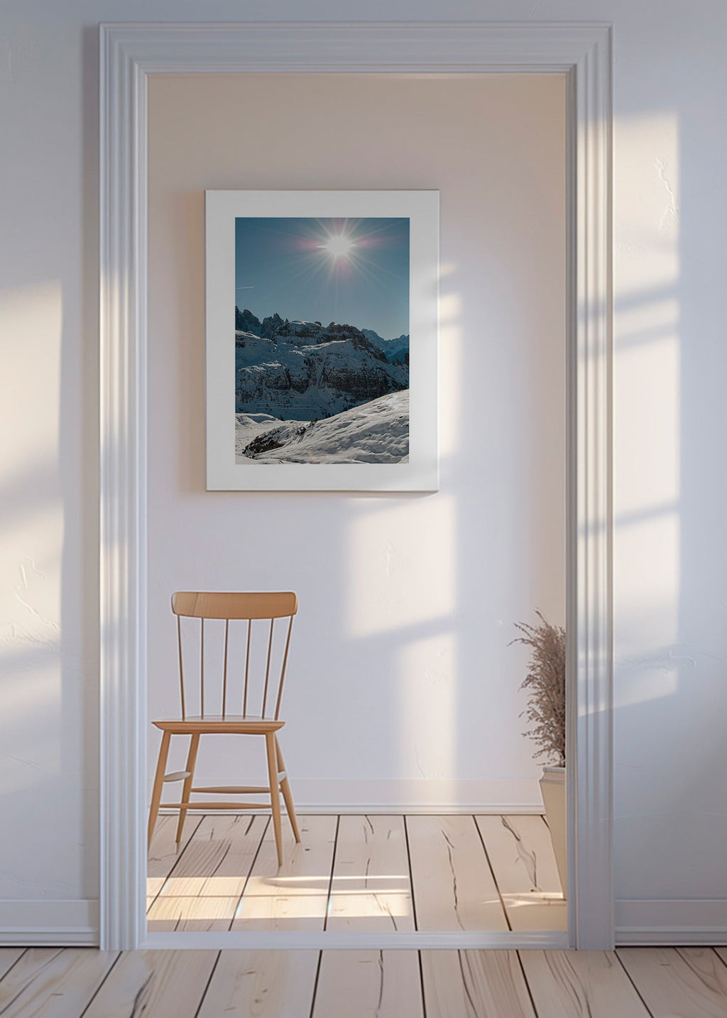 Cuadro de paisaje nevado con sol alto – Canvas