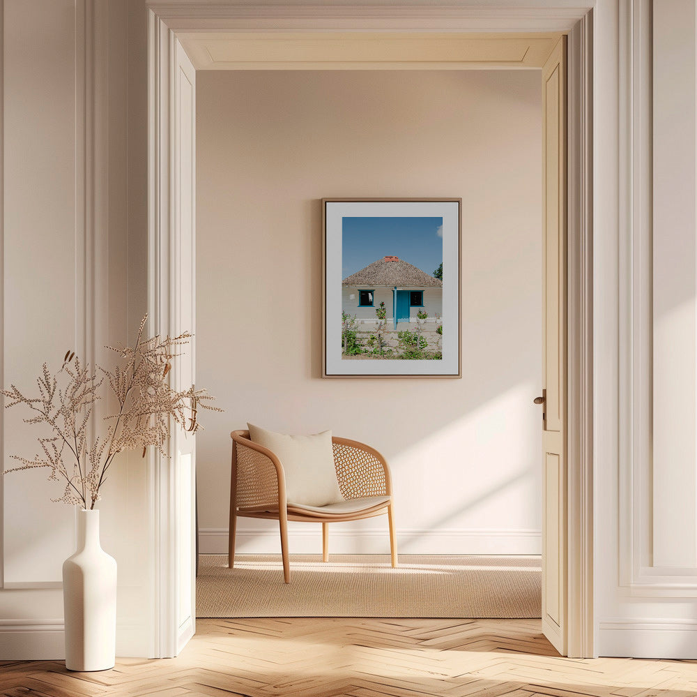 Cuadro de paisaje con casa y puerta azul – Canvas1