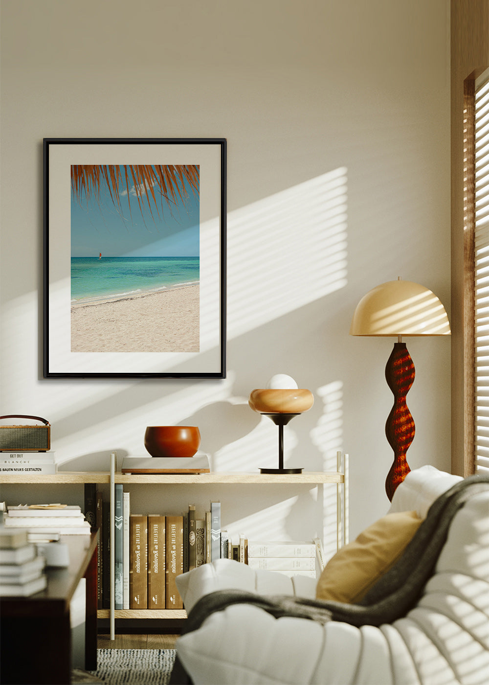 Cuadro de paisaje: playa caribeña con palmera – Canvas1