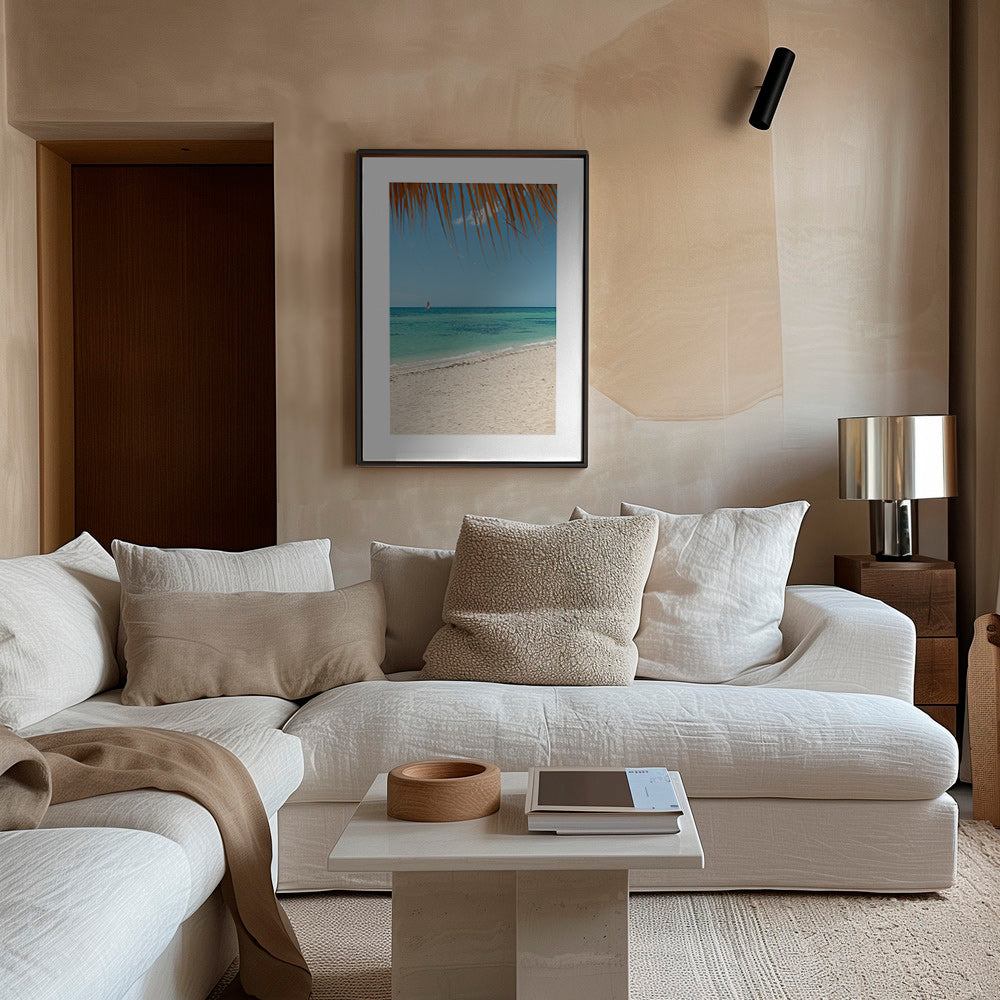 Cuadro de paisaje: playa caribeña con palmera – Canvas2
