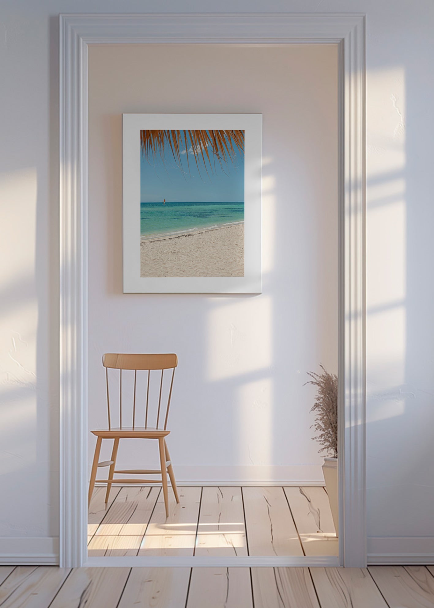 Cuadro de paisaje: playa caribeña con palmera – Canvas