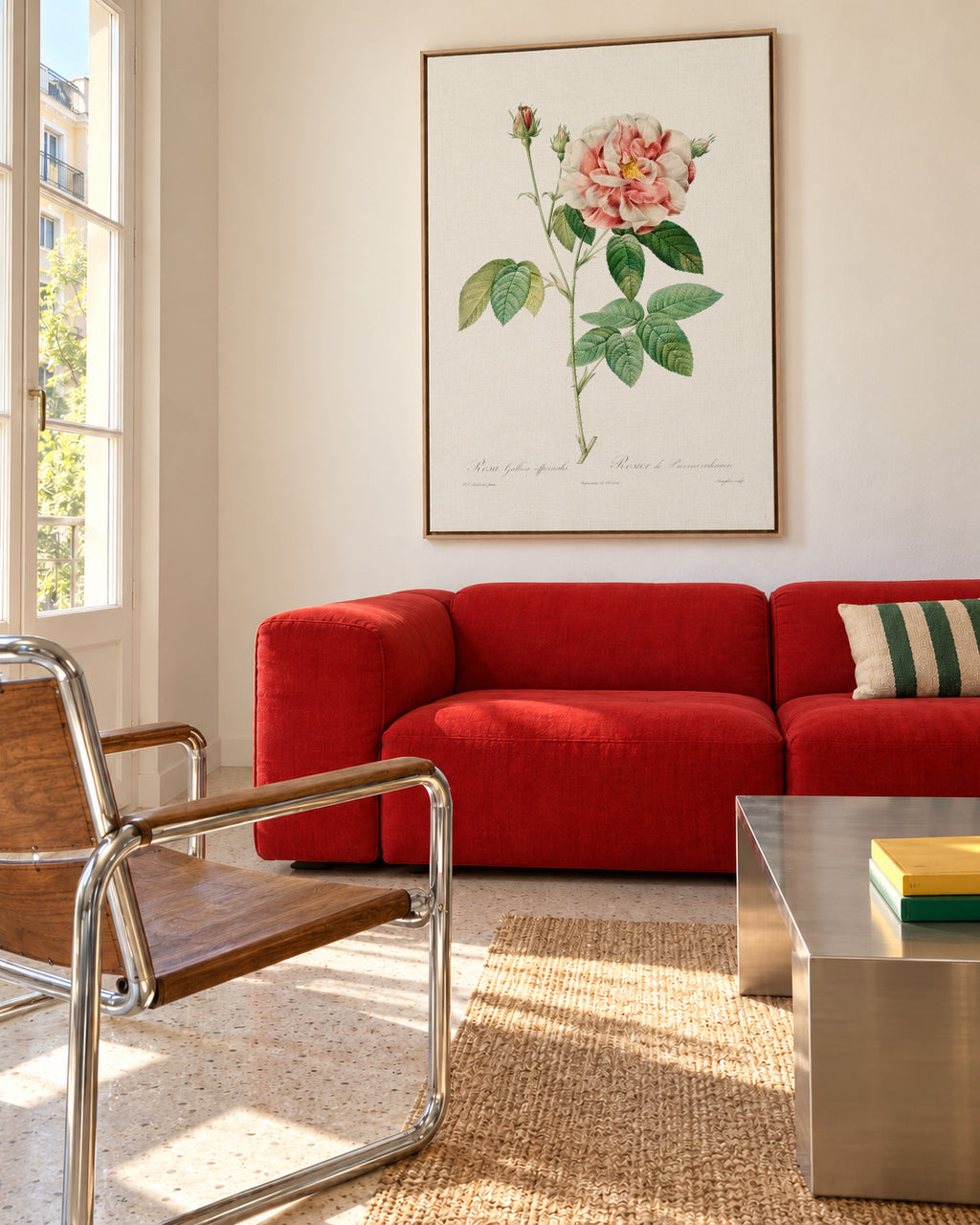 Rosa Gallica - Framed canvas in an interior