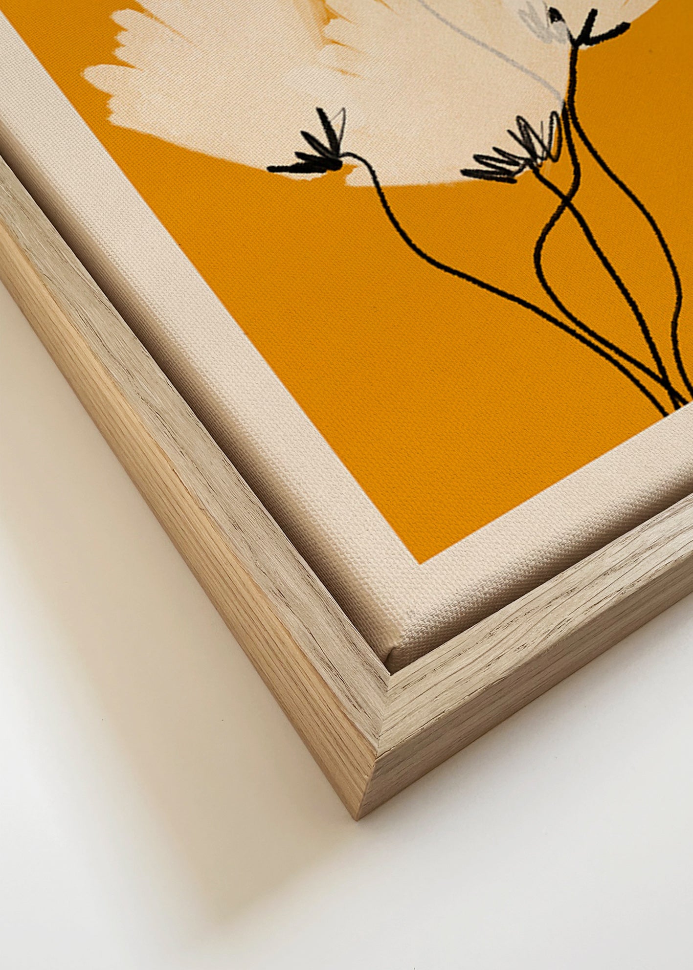 Lámina botánica: flores blancas sobre fondo ocre – Canvas detail