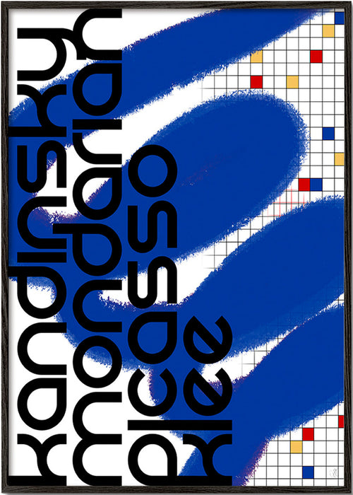 Cuadro abstracto con gestos azules – Black Frame