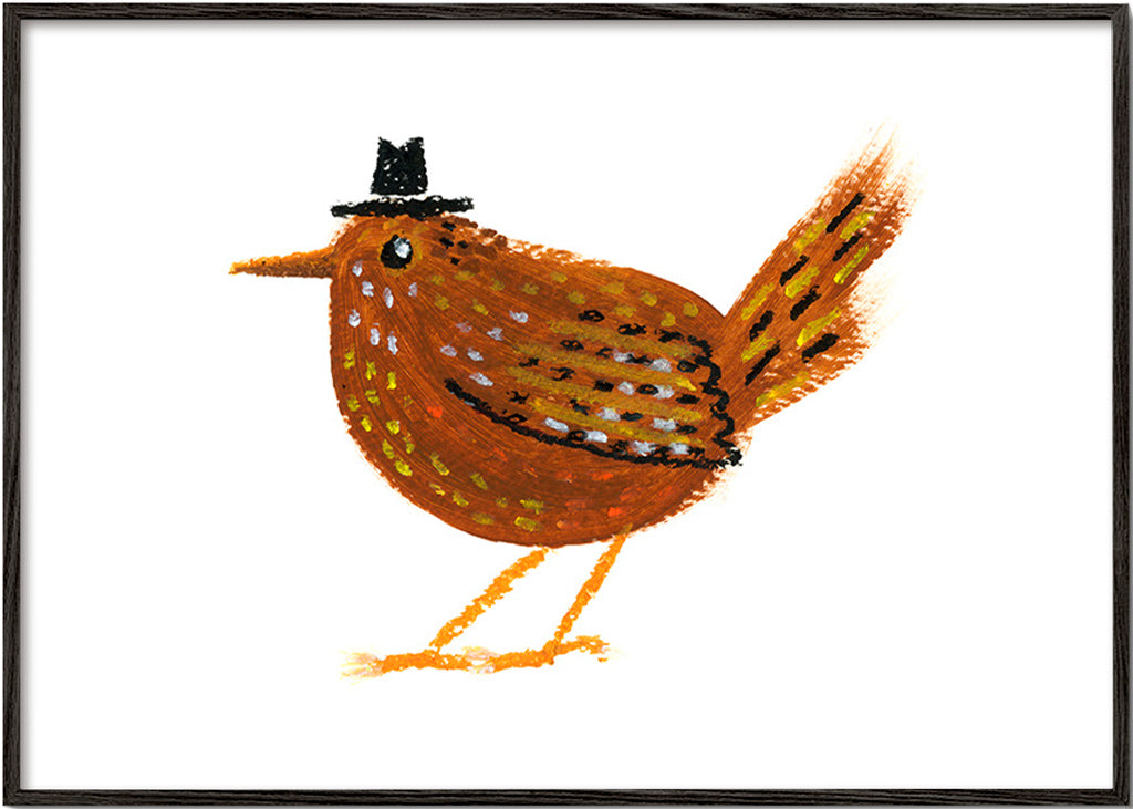 Cuadro pájaro con sombrero vaquero – Black Frame