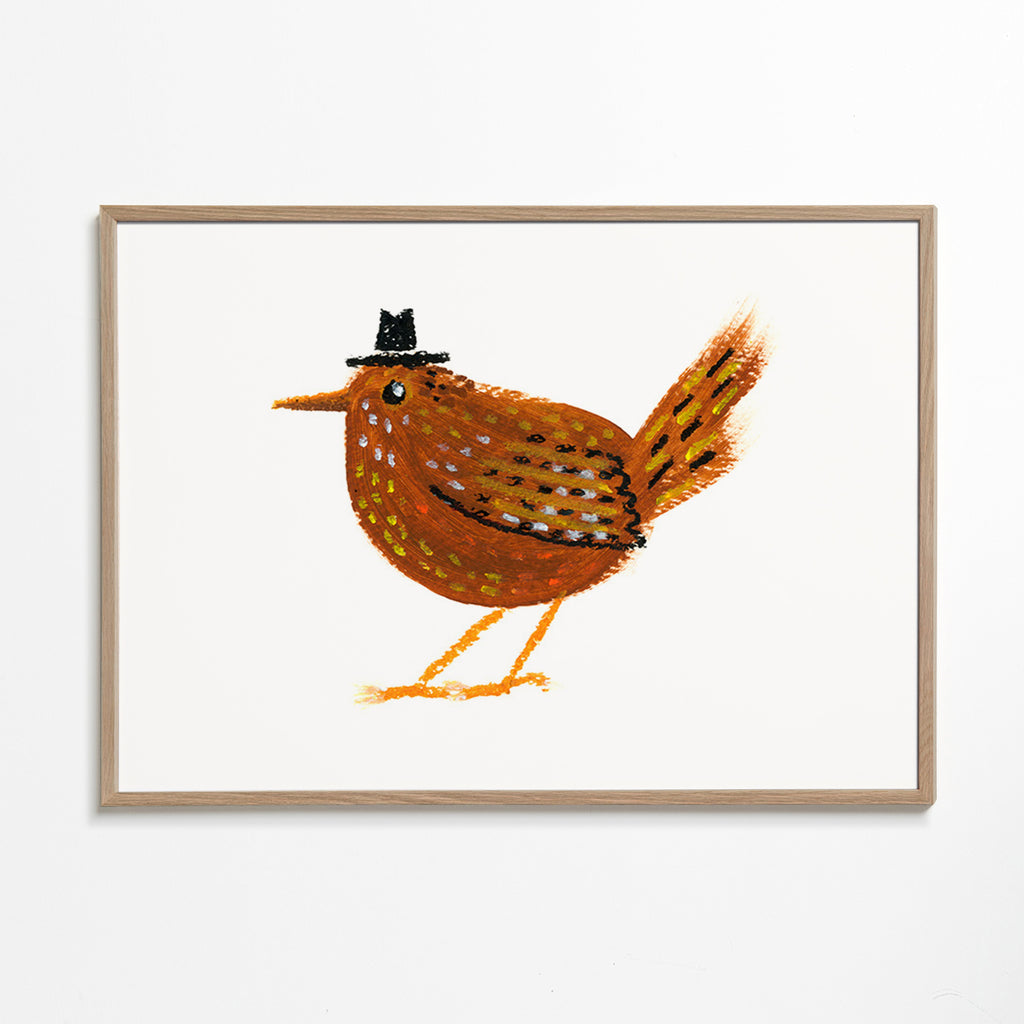 Cuadro pájaro con sombrero vaquero – Oak Frame