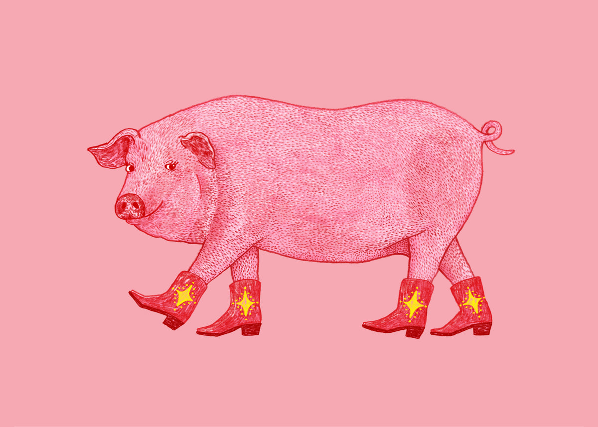 Marjorie the Cowgirl Pig - Unframed art print