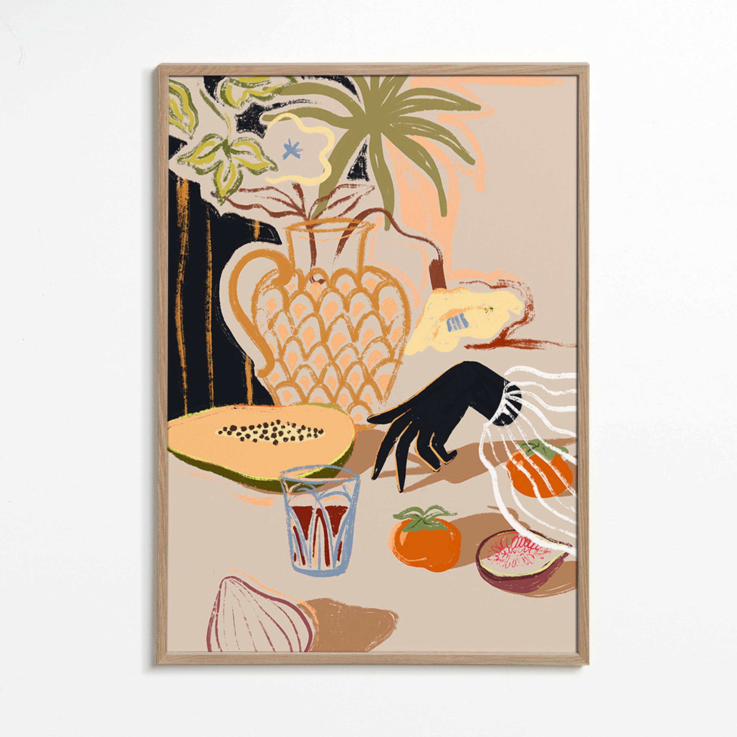 Cuadro de cocina con frutas y jarra decorativa – Oak Frame