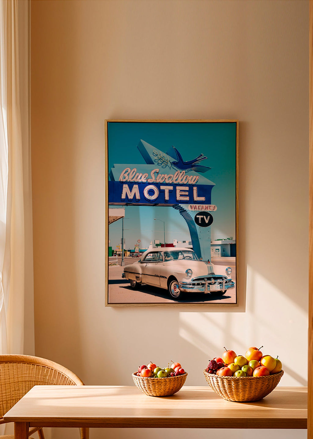 Cuadro vintage de motel y coche clásico – Canvas1