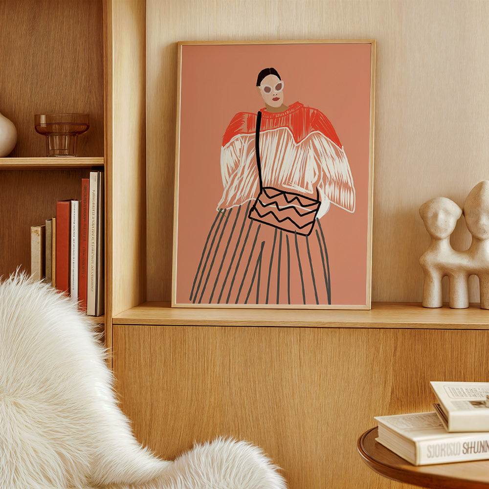 Ilustración de mujer con bolso coral – Product2