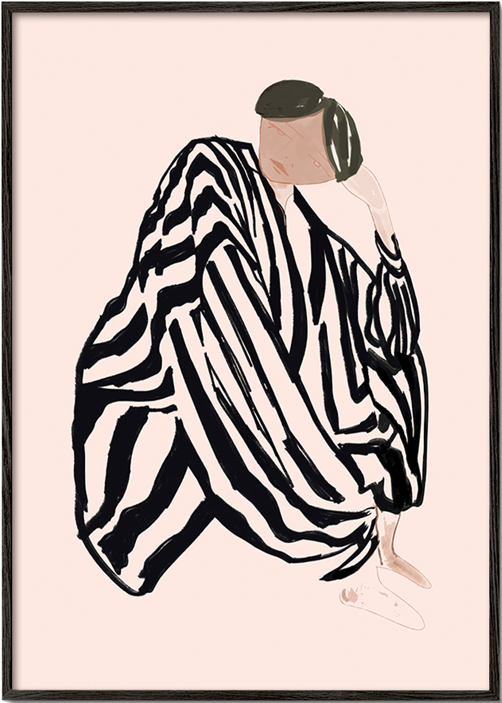 Ilustración figura femenina con rayas gráficas – Black Frame