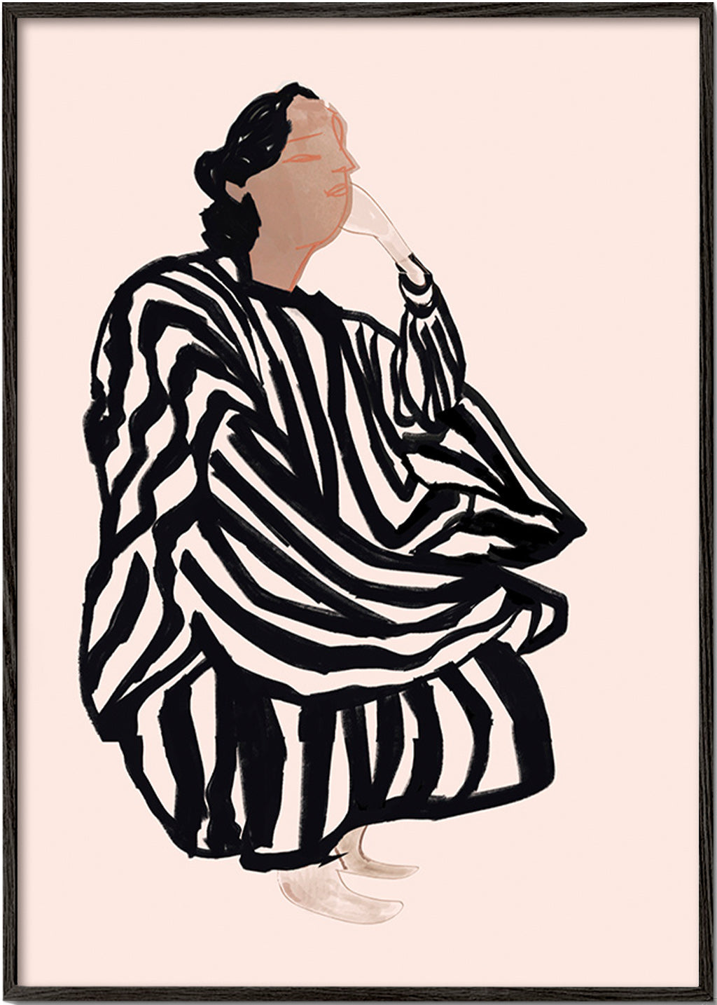 Ilustración de figura femenina con rayas gráficas – Black Frame