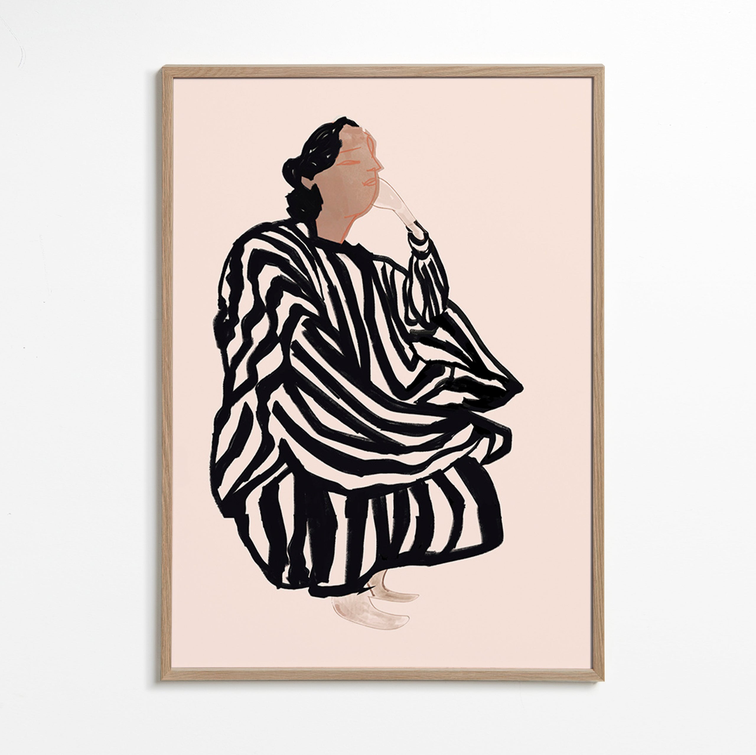 Ilustración de figura femenina con rayas gráficas – Oak Frame