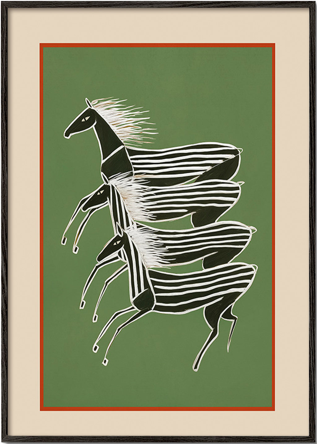 Cuadro caballo rayado en composición apilada – Black Frame