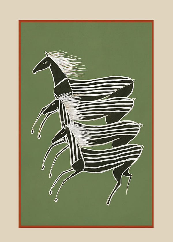 Cuadro caballo rayado en composición apilada