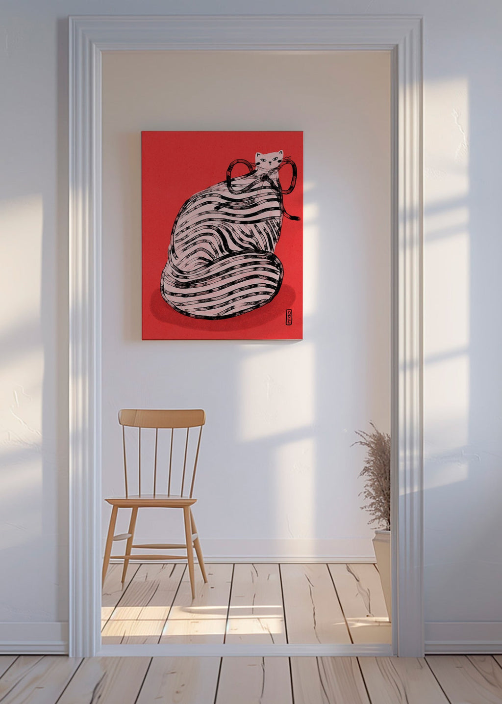 Cuadro gato rayado con toque gráfico – Canvas