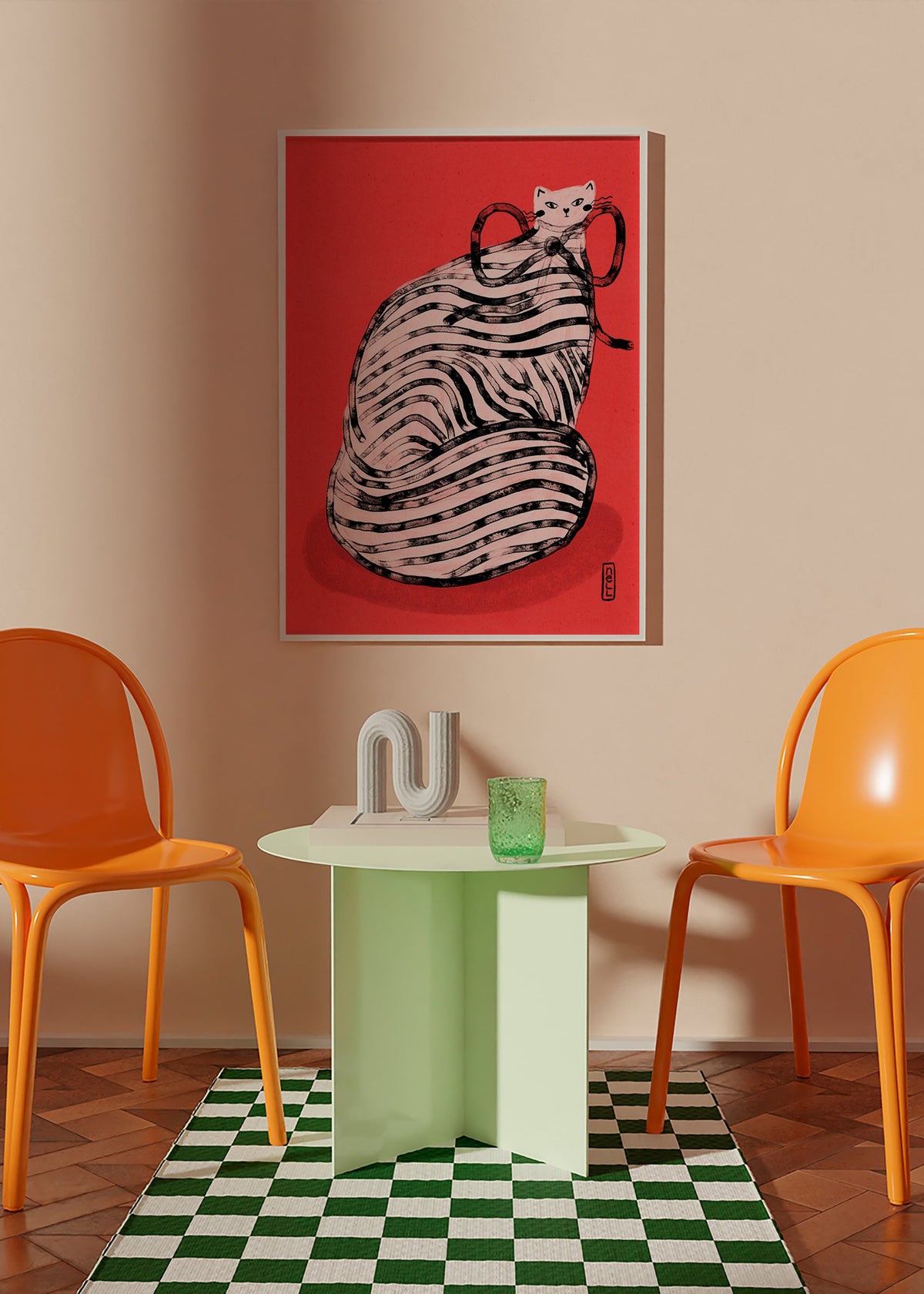 Cuadro gato rayado con toque gráfico – Product1