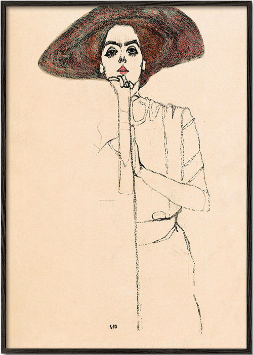 Ilustración retrato con sombrero y trazo expresivo – Black Frame