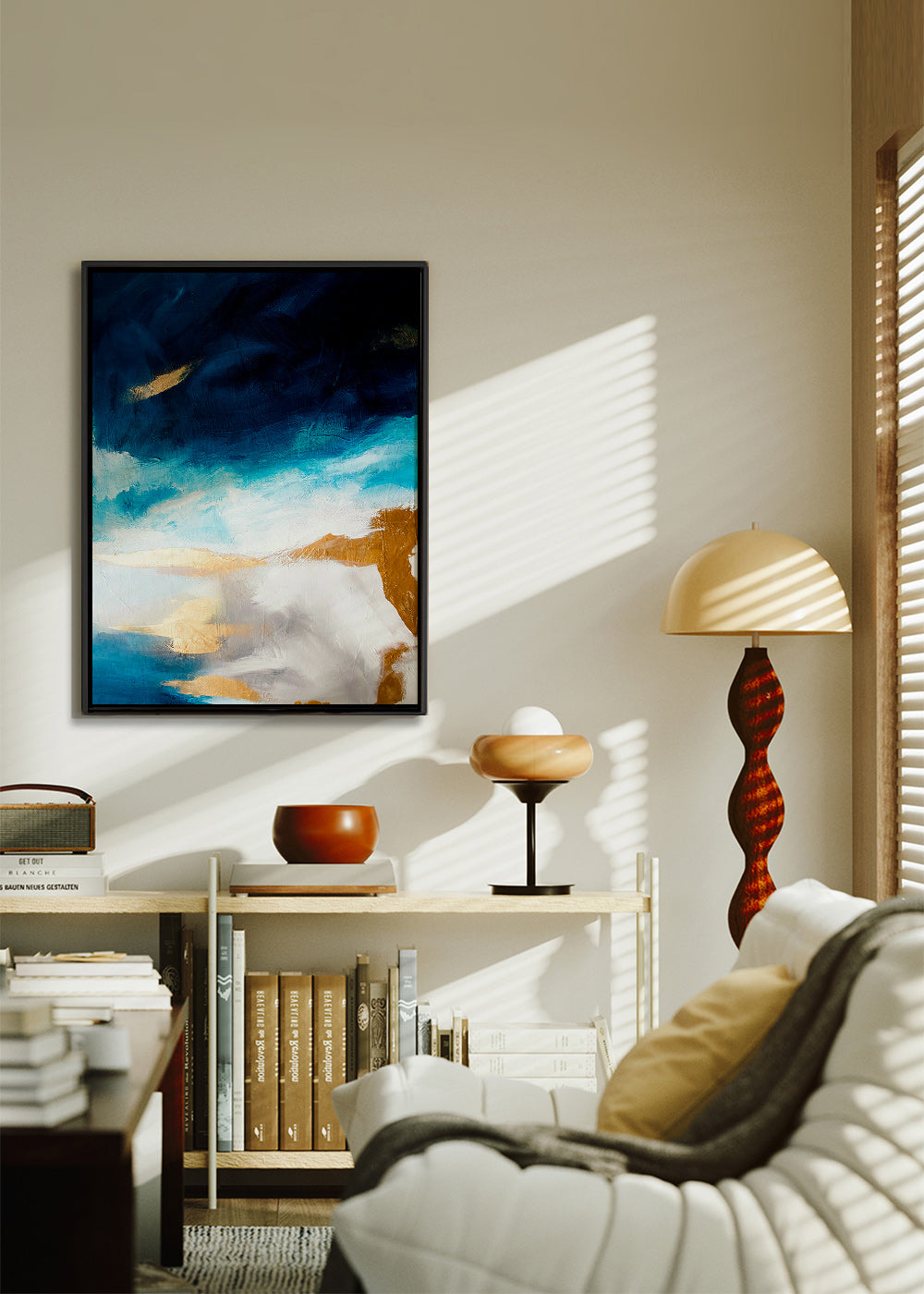 Cuadro abstracto azul y dorado en textura – Canvas1