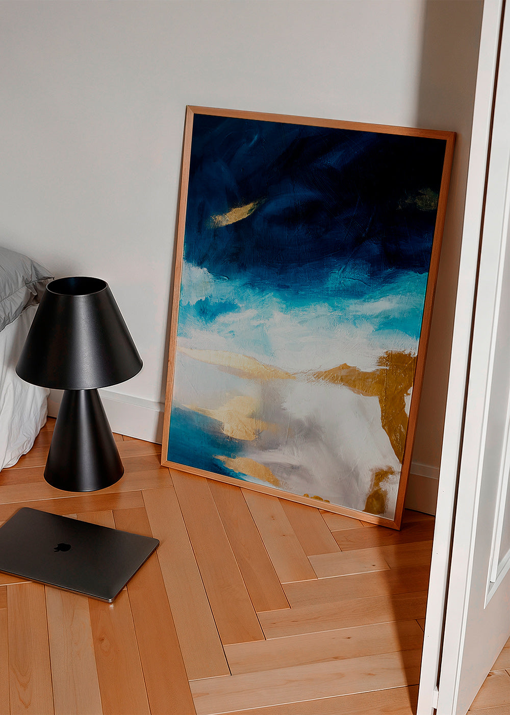 Cuadro abstracto azul y dorado en textura – Product3