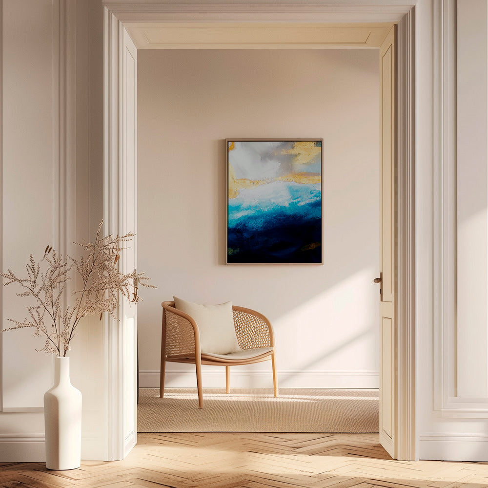 Cuadro abstracto con mar en azul y toques dorados – Canvas1