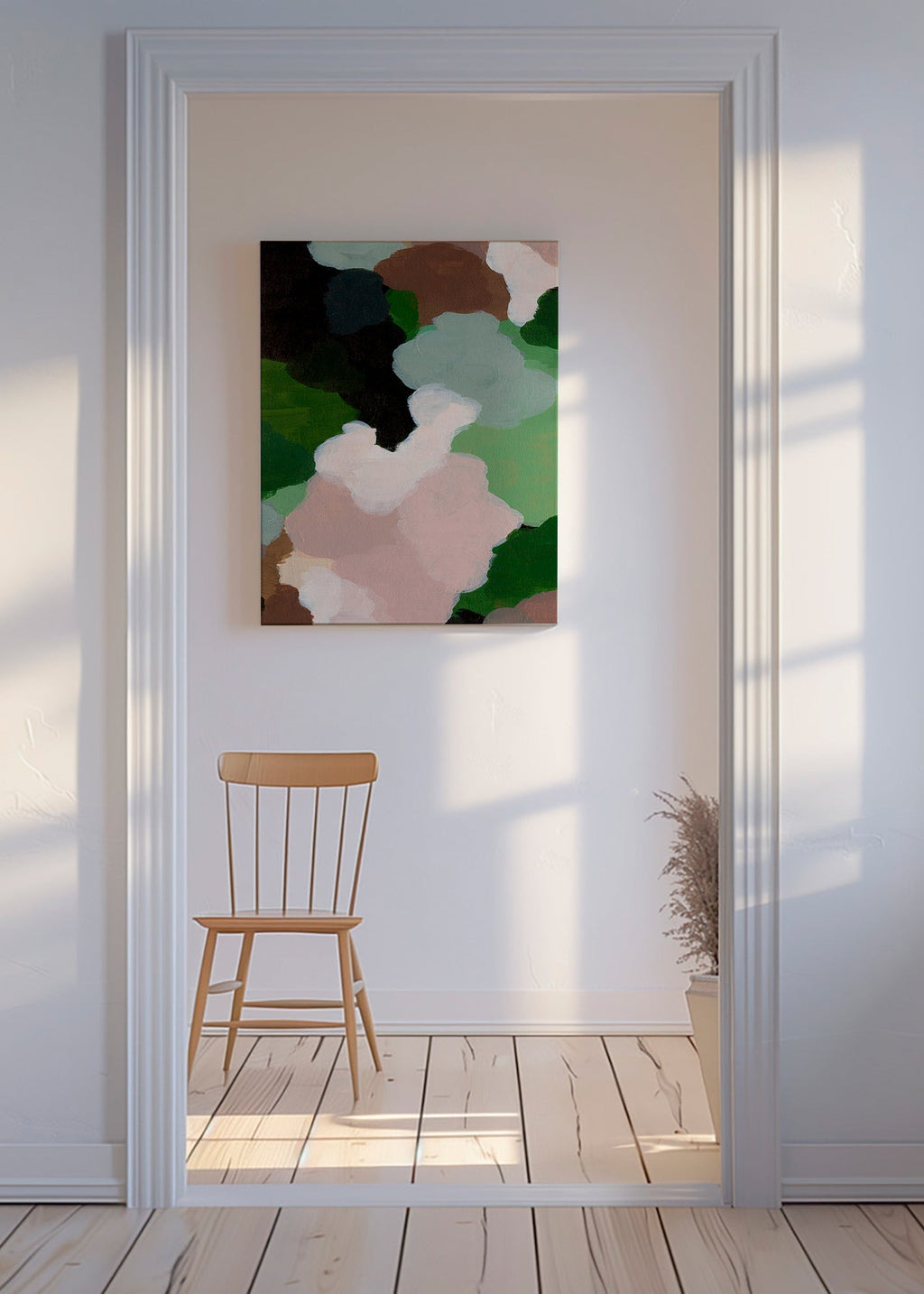 Cuadro abstracto con formas orgánicas verdes – Canvas