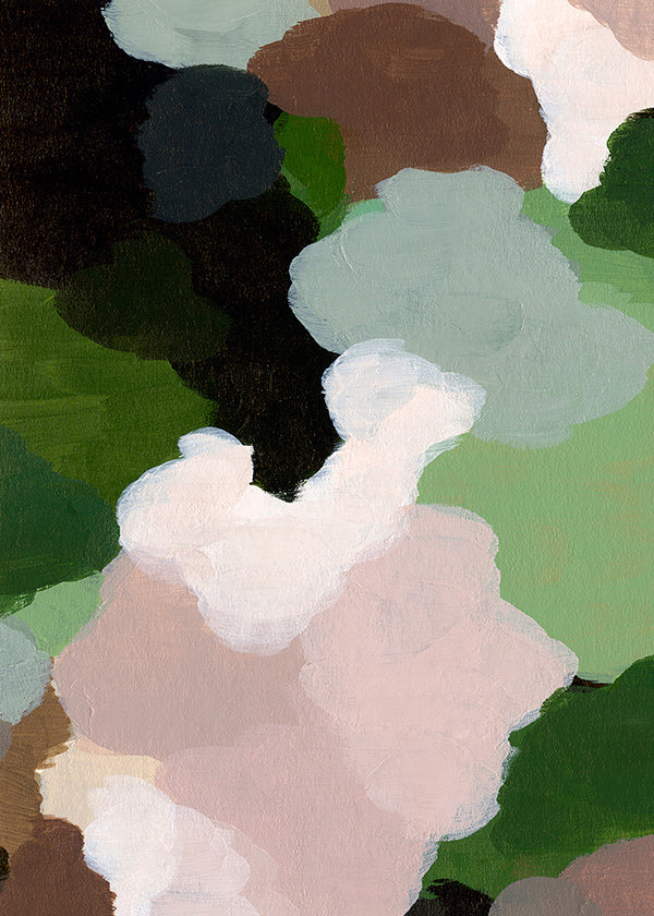 Cuadro abstracto con formas orgánicas verdes