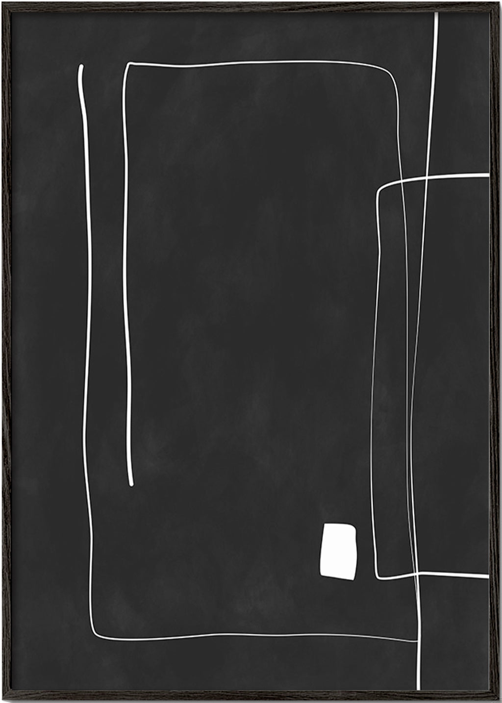Cuadro minimalista de líneas blancas sobre fondo negro – Black Frame