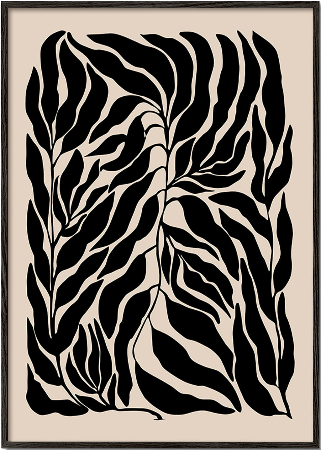 Lámina botánica hojas en silueta negra – Black Frame